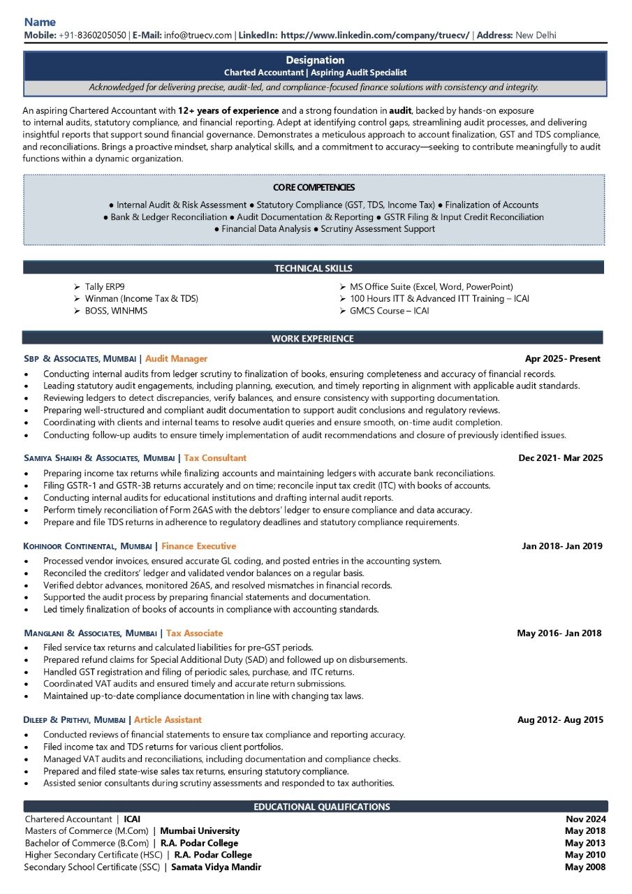 resume writing for ca truecv